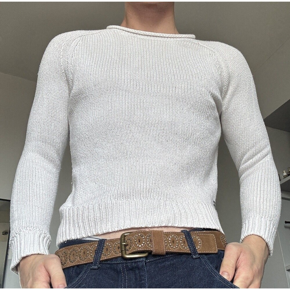 Vintage Ralph Lauren White Rollneck Knit Sweater 100% Cotton Sz L (Fits S/M)